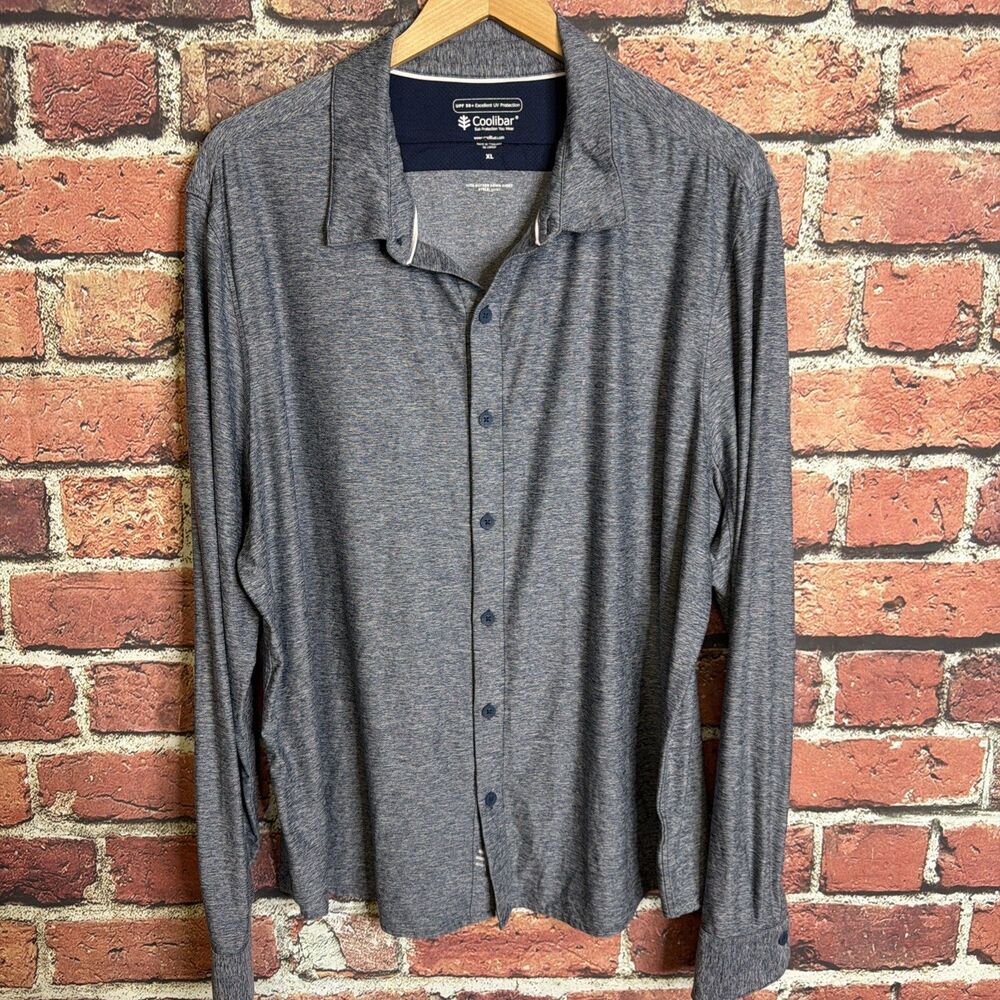 Coolibar Men's Vita Button Down Shirt UPF50+ Sun Protection Vented Gray XL